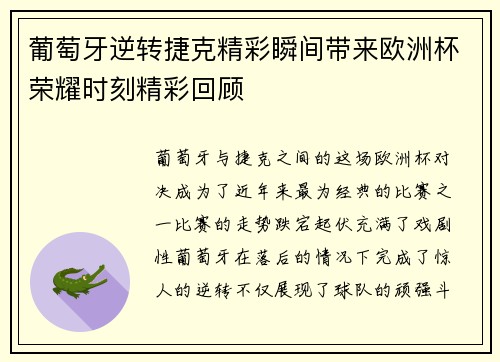 葡萄牙逆转捷克精彩瞬间带来欧洲杯荣耀时刻精彩回顾