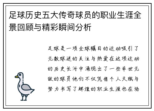 足球历史五大传奇球员的职业生涯全景回顾与精彩瞬间分析